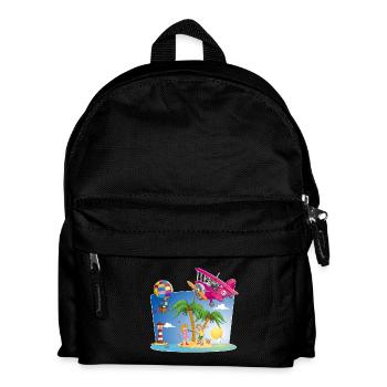 sun, island, airplane, palm trees, hot air balloon - Kids' Backpack - black - Front