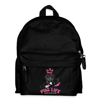 Pug Life – Mops King of the Crib - Kinder Rucksack - Schwarz - Vorne
