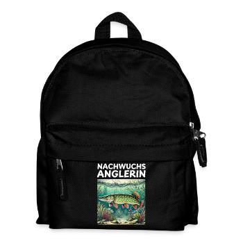 Nachwuchs Anglerin - Hecht Motiv - Kinder Rucksack - Schwarz - Vorne