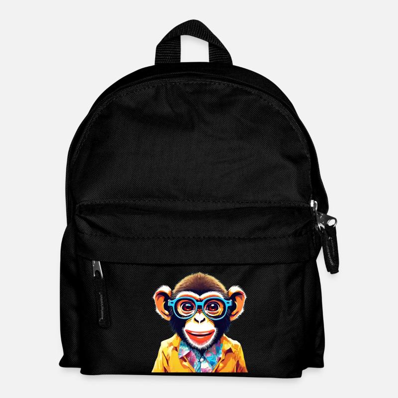 Vibrant Monkey with Retro Glasses - Kids' Backpack - black