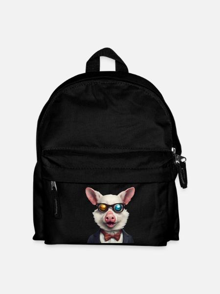 Humorous Pig in Smart Suit with Shades - Kids' Backpack - black