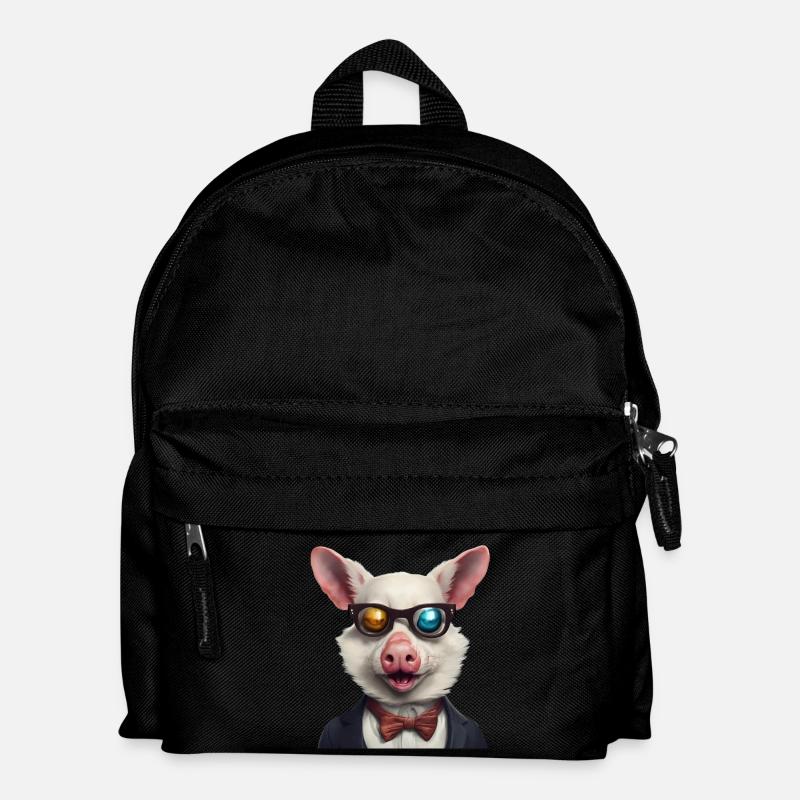 Humorous Pig in Smart Suit with Shades - Kids' Backpack - black