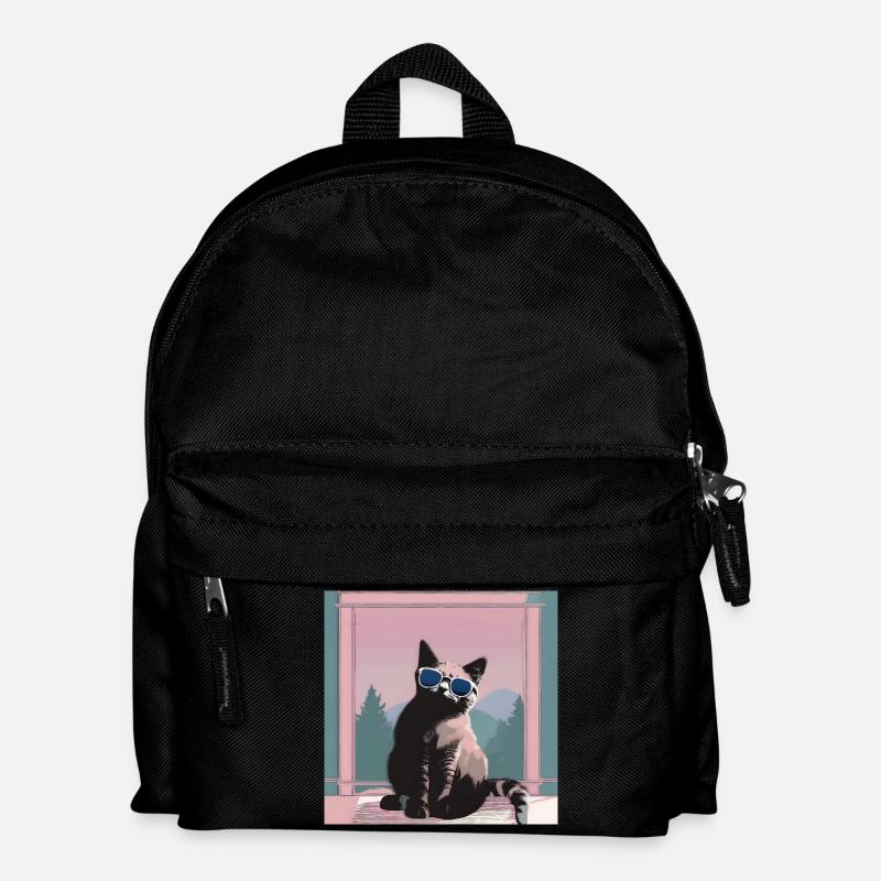 Cat in retro summer look - Kids' Backpack - black