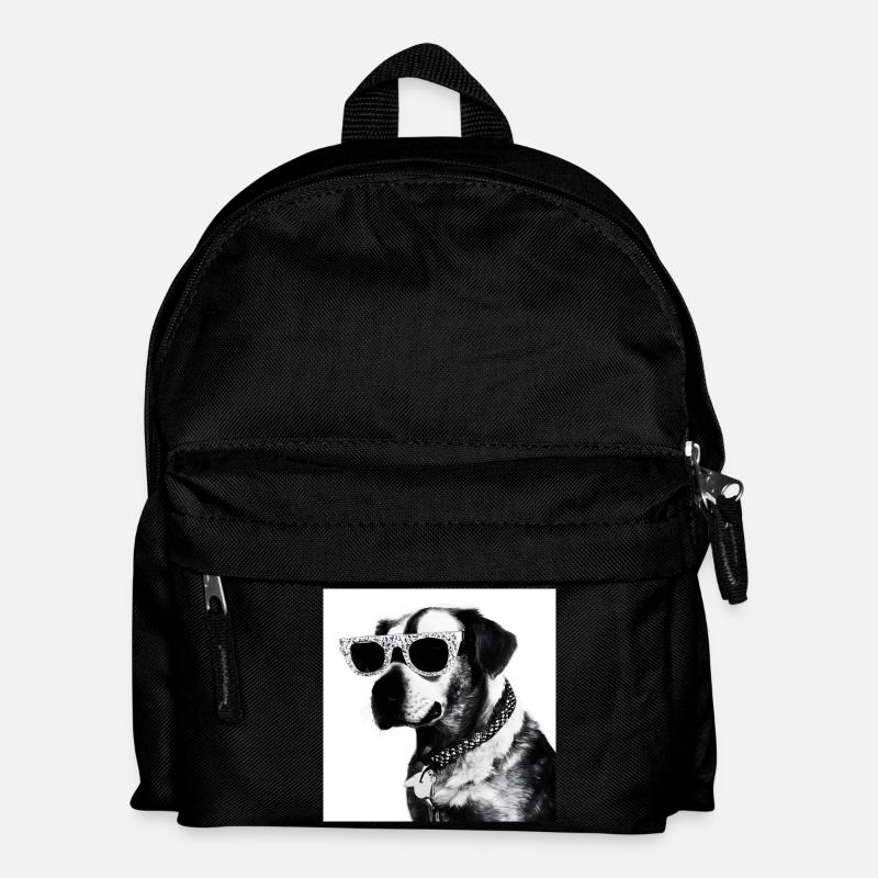 Black and white dog with sunglasses - Kids' Backpack - black