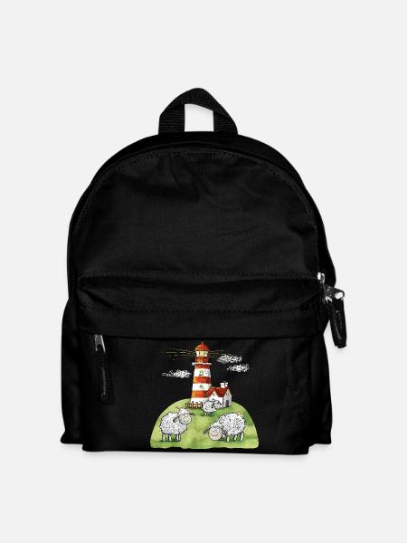 Leuchtturm und Schafe I Nordsee Ostsee Küste - Kinder Rucksack - Schwarz