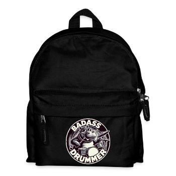 Badass Drummer Hippo Cool Gift - Kids' Backpack - black - Front