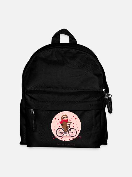 “Love Is a Journey” Sloth on Heart Bike Hearts - Kids' Backpack - black