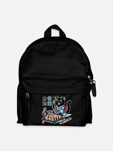 Sushi Black Cat Kimono Maki Nigiri Gift - Kids' Backpack - black