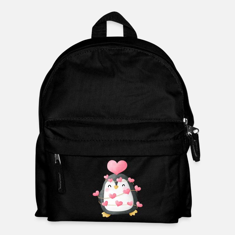 Loving Penguin with Heart Decoration - Kids' Backpack - black