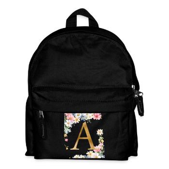 A Monogram, Floral, Personalizable - Kids' Backpack - black - Front