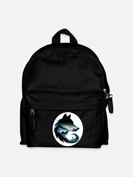 Wolf Landschaft - Kinder Rucksack - Schwarz