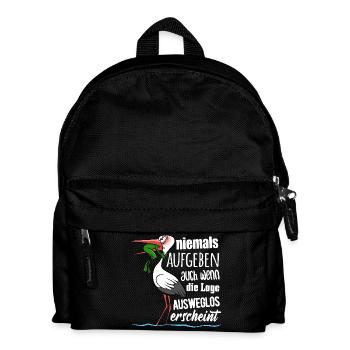 Frosch und Storch - Niemals Aufgeben - Spruch - Kinder Rucksack - Schwarz - Vorne