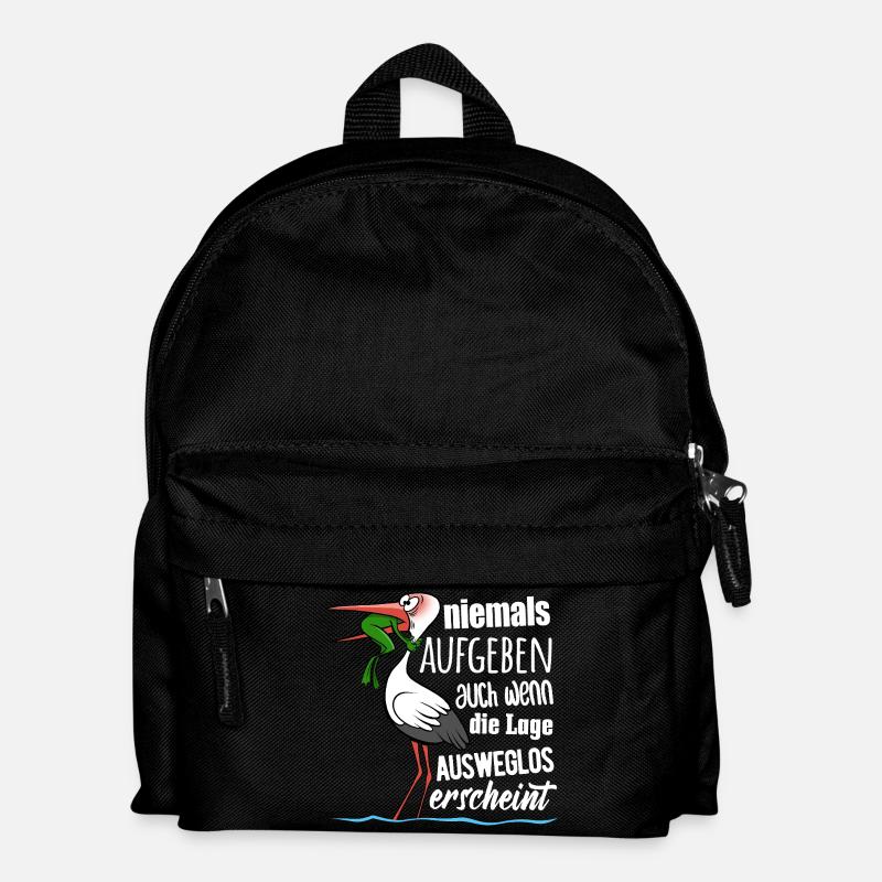 Frosch und Storch - Niemals Aufgeben - Spruch - Kinder Rucksack - Schwarz