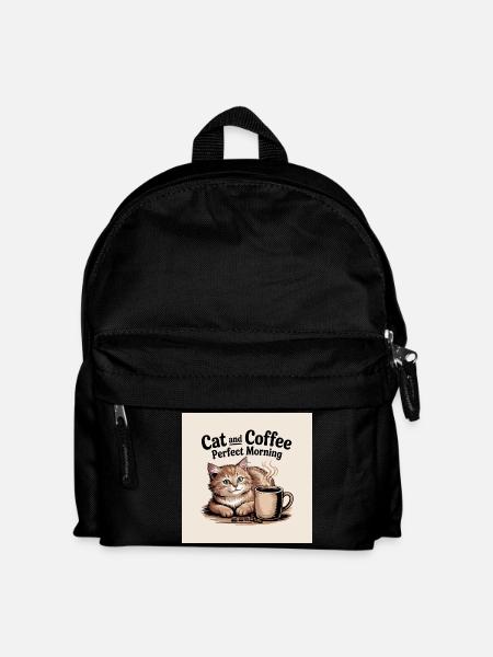 Cat and coffee is a perfect morning - Kids' Backpack - black