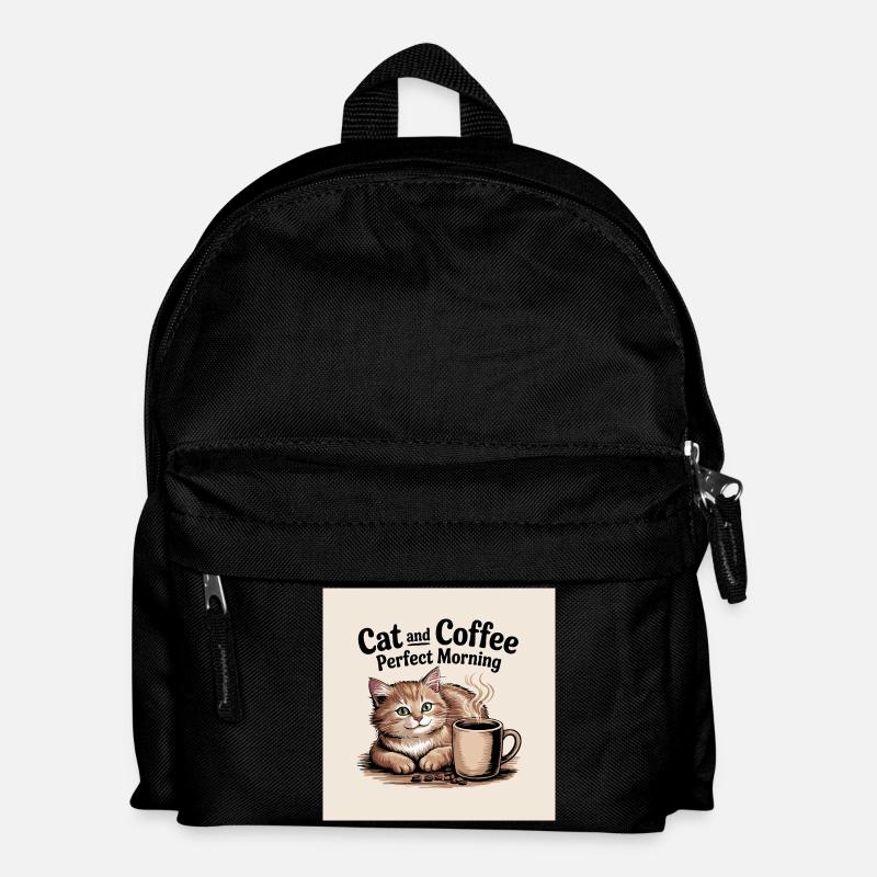 Le chat et le café sont une matinée parfaite - Sac à dos Enfant - noir