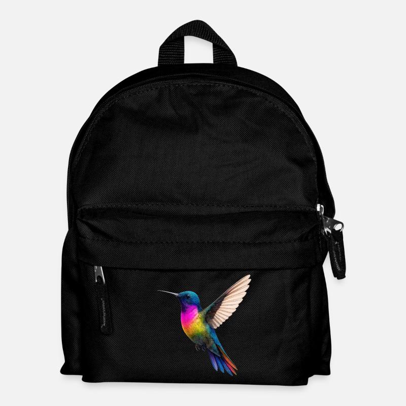 Lebendiges Regenbogen-Kolibri-Design - Kinder Rucksack - Schwarz