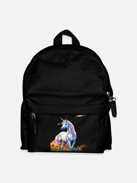 Himmlisches Einhorn im Blumenfeld mit Schmetterlin - Kinder Rucksack - Schwarz