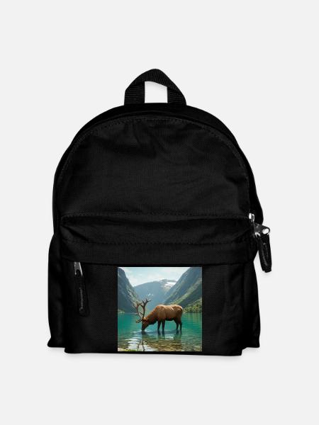 Alpenhirsch am ruhigen See - Kinder Rucksack - Schwarz