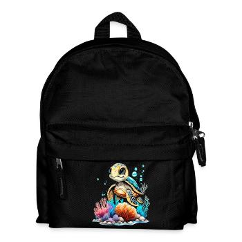 Lebendige Unterwasser-Schildkrötenszene - Kinder Rucksack - Schwarz - Vorne