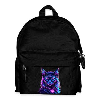 Neon Space Cat Cat Portrait - Kids' Backpack - black - Front