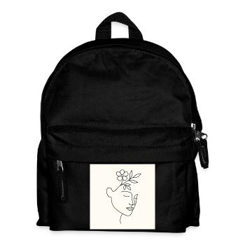 Floral Serenity – Minimalistisches Line Art Portrait - Kinder Rucksack - Schwarz - Vorne