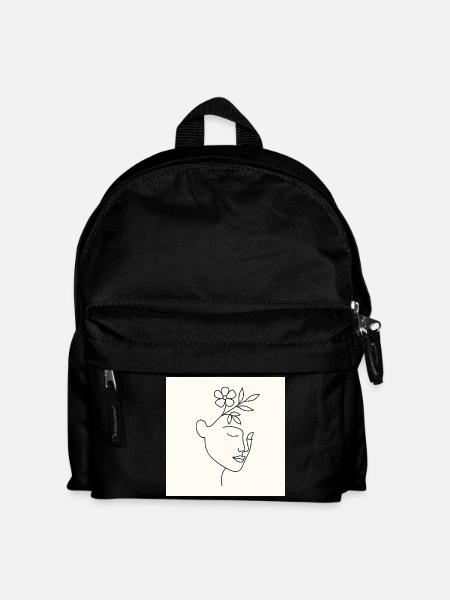 Floral Serenity – Minimalistisches Line Art Portrait - Kinder Rucksack - Schwarz
