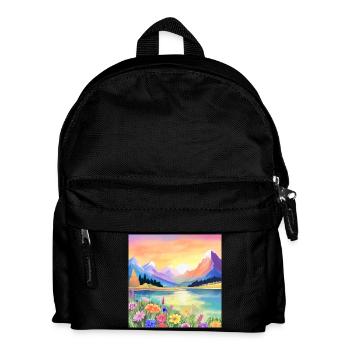 Sonnenuntergang über den Bergen, dem See und den Blumen - Kinder Rucksack - Schwarz - Vorne