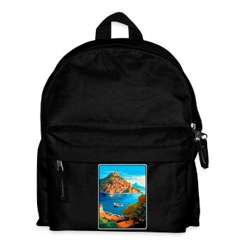 Monemvasia, Grèce, affiche de voyage vintage Paysage urbain - Sac à dos Enfant - noir - Devant