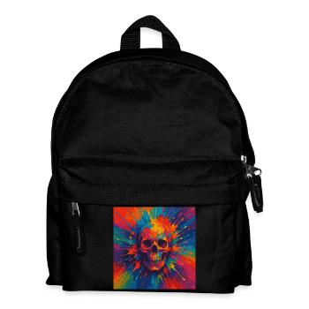 Bunter Totenschädel Farbspritzer Shirt - Kinder Rucksack - Schwarz - Vorne