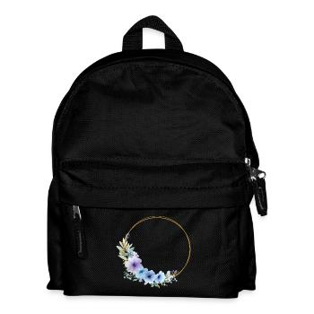 Blue, gold, green, floral wreath, customizable - Kids' Backpack - black - Front