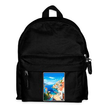 Affiche de voyage vintage à Milos Grèce Paysage urbain WPA - Sac à dos Enfant - noir - Devant