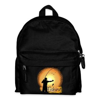 Evening fishing with sunset silhouette - Kids' Backpack - black - Front