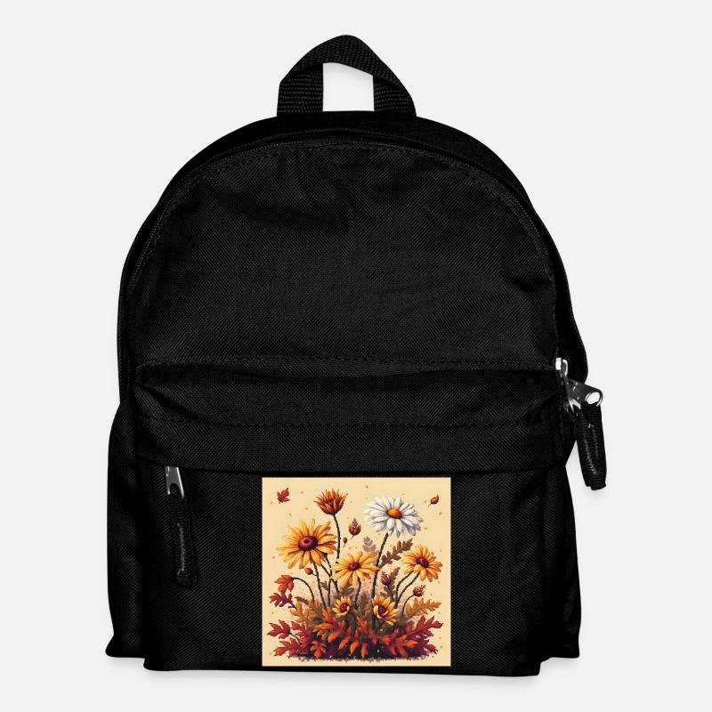 8-Bit Autumn Blooms - Kids' Backpack - black