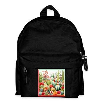 Stickerei Kakteen Sammlung Garten Landschaft  - Kinder Rucksack - Schwarz - Vorne