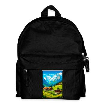 Alpines Bergdorf-Szene - Kinder Rucksack - Schwarz - Vorne