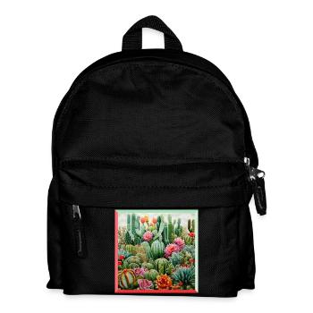 Wüstenlandschaft mit bunten Kakteen Stickerei  - Kinder Rucksack - Schwarz - Vorne