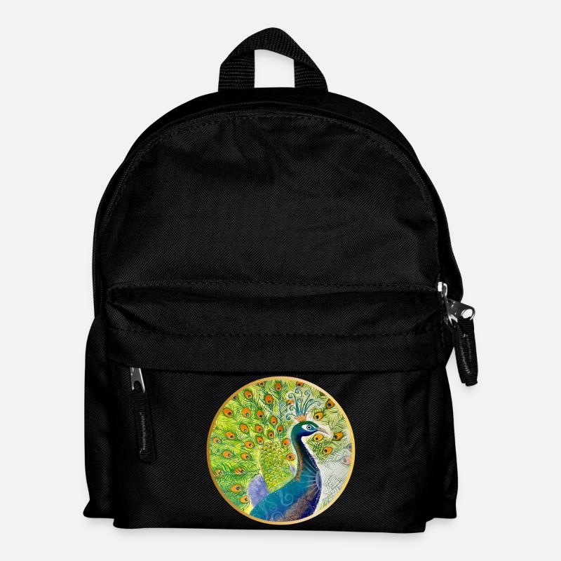 Prächtiger Pfau mit Krone - Kinder Rucksack - Schwarz