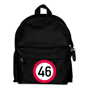 46. Geburtstag Achtung! Verkehrsschild 46 Km/h - Kinder Rucksack - Schwarz - Vorne