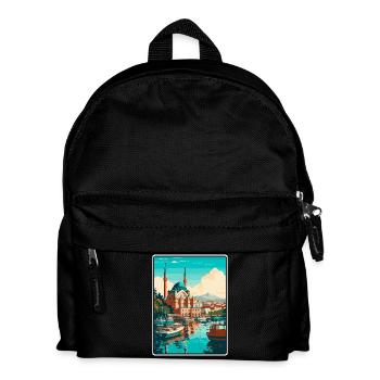 Istanbul Turkey Harbour Mosaic Travel Poster - Kids' Backpack - black - Front