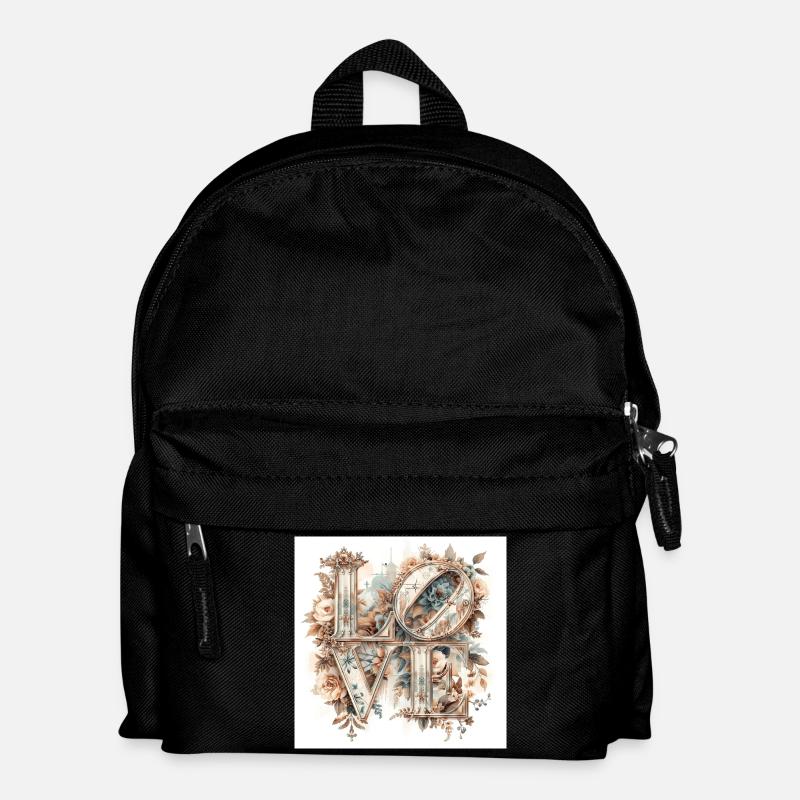 Love Blossoms Vintage Typography - Kids' Backpack - black