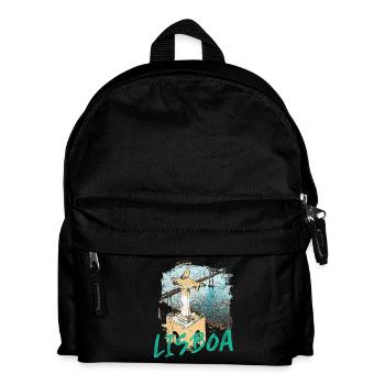Christ the King of Lisbon seen from the sky blue lettering - Kids' Backpack - black - Front