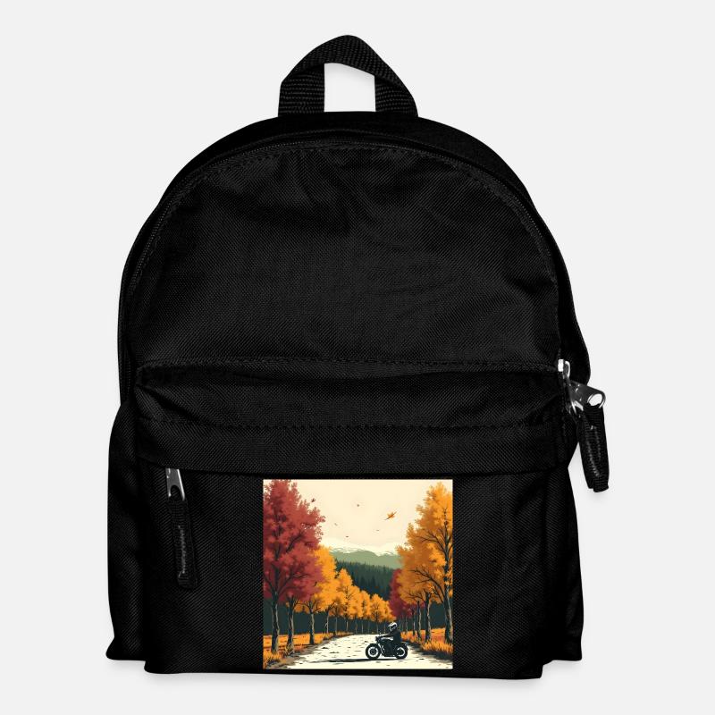 Block-Print Tree Row + Bike - Kinder Rucksack - Schwarz
