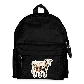 Kuh mit Kalb – Zeitlose Bauernhof-Illustration - Kinder Rucksack - Schwarz - Vorne