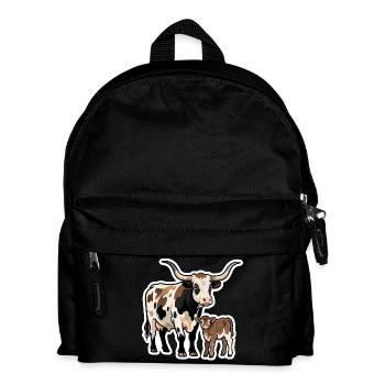 Longhorn mit Kalb – Western Style Design - Kinder Rucksack - Schwarz - Vorne