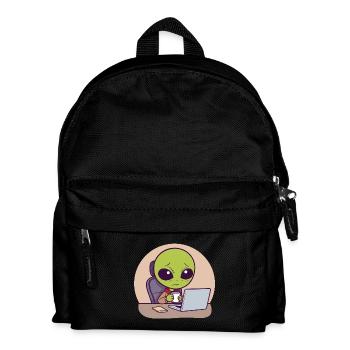 Stressed alien at desk with coffee - Kids' Backpack - black - Front