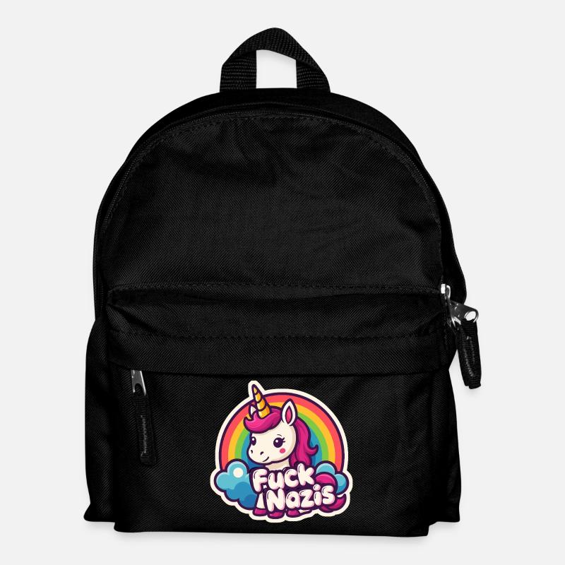 Einhorn Gegen Nazis Regenbogen Rainbow Unicorn - Kinder Rucksack - Schwarz