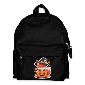 Süßer Halloween Fuchs Im Kürbis Mit Hexenhut  - Kinder Rucksack - Schwarz - Vorne