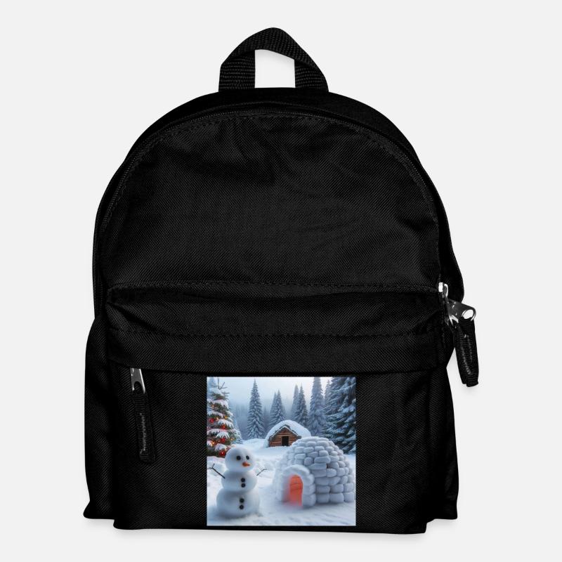 Winterlandschaft mit Schneemann und Iglu - Kinder Rucksack - Schwarz