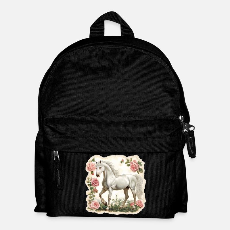 Pferd Vintage Blumen - Kinder Rucksack - Schwarz