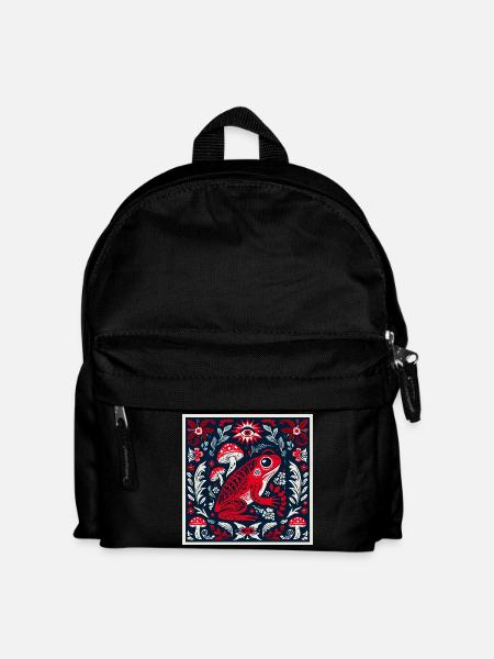 Mystical Frog with Mushrooms and Flowers – Folk Art - Kids' Backpack - black